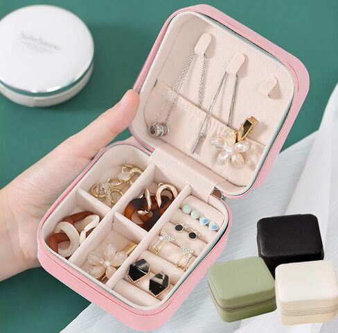 Mini Jewelry Travel Case, Small Portable Jewellery Storage, PU Leather Travel Jewelry Organizer Box, for Women, Girls, Wedding, Birthday, 3.74x3.74x1.92 In (Green) in Saudi Arabia