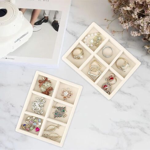 Small Jewelry Organizer, Velvet Jewelry Organizer for Drawer, Stackable for Jewelry Box, Drawer, Dresser（Beige） in Saudi Arabia