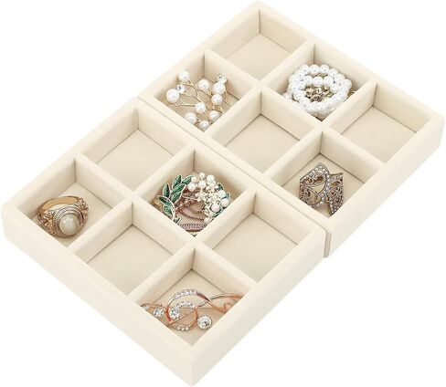 Small Jewelry Organizer, Velvet Jewelry Organizer for Drawer, Stackable for Jewelry Box, Drawer, Dresser（Beige） in Saudi Arabia