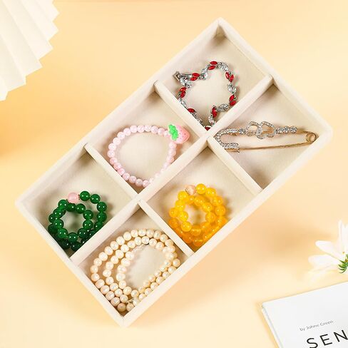 Small Jewelry Organizer, Velvet Jewelry Organizer for Drawer, Stackable for Jewelry Box, Drawer, Dresser（Beige） in Saudi Arabia