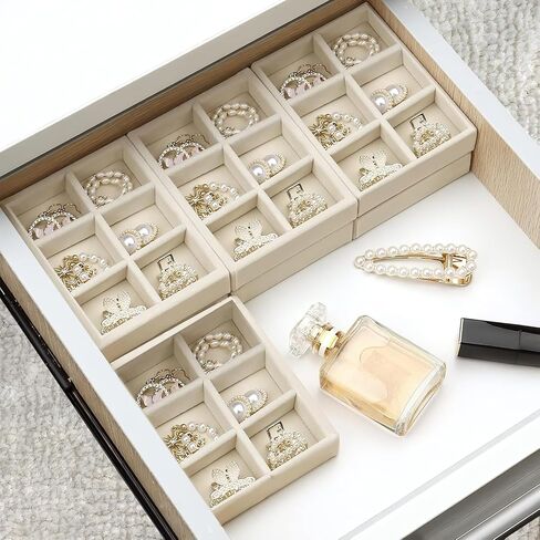 Small Jewelry Organizer, Velvet Jewelry Organizer for Drawer, Stackable for Jewelry Box, Drawer, Dresser（Beige） in Saudi Arabia