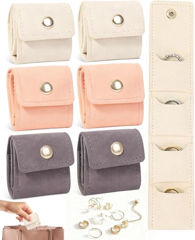 6 Pcs Mini Travel Jewelry Bag with Buckle, Foldable Mini Jewelry Travel Organizer Case for Earrings Rings Necklaces in Kuwait