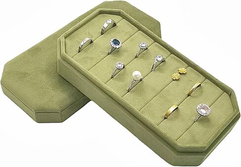 WHSLILR Velvet Ring Organizer Box - Ring Jewelry Box for Rings Earring, Jewelry Tray Rings holder Display Case for Girl Women (8.07"x4.13"x2.16") -PRB024-Beige in Saudi Arabia