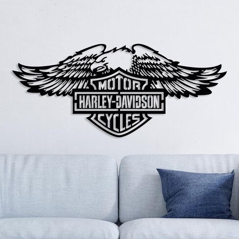 PLTZCRAFT Harley Eagle Logo لوحة فنية جدارية معدنية، ديكور مرآب للدراجات النارية للرجال، علامة مرآب للزوج، الصديق، الأب، هدية لمحبي راكبي الدراجات النارية، منحوتات كهف الرجل in Kuwait