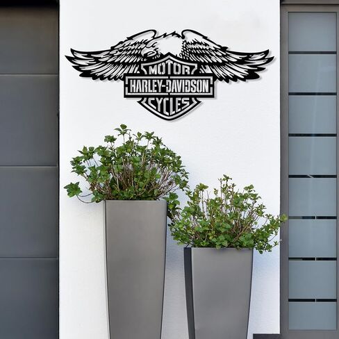 PLTZCRAFT Harley Eagle Logo لوحة فنية جدارية معدنية، ديكور مرآب للدراجات النارية للرجال، علامة مرآب للزوج، الصديق، الأب، هدية لمحبي راكبي الدراجات النارية، منحوتات كهف الرجل in Kuwait