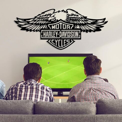 PLTZCRAFT Harley Eagle Logo لوحة فنية جدارية معدنية، ديكور مرآب للدراجات النارية للرجال، علامة مرآب للزوج، الصديق، الأب، هدية لمحبي راكبي الدراجات النارية، منحوتات كهف الرجل in Kuwait