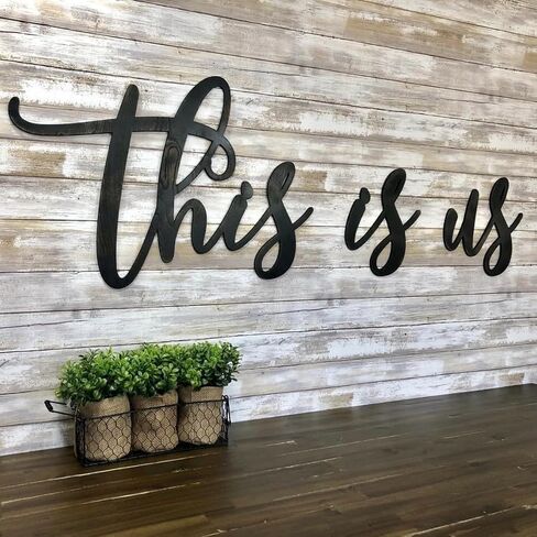 This Is Us Family Metal Wall Art Black 9.5" X 17" Couples Bedroom Decor Hanging Home Decoration Bathroom Living Room Wall Words Sign Large Letters House Wall Plaque Indoor Kitchen Wedding Wall Decorative Rustic Art Gifts (Black-2) in Saudi Arabia