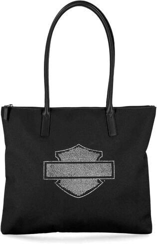 Harley-Davidson Women's Open Bar & Shield Rhinestone Flat Tote Bag, Black in Saudi Arabia