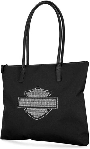 Harley-Davidson Women's Open Bar & Shield Rhinestone Flat Tote Bag, Black in Saudi Arabia