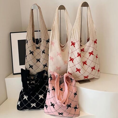Beach Bags for Women Coquette Bow Bag Purse Cute Crochet Beach Tote Bag Boho Knit Shoulder Purses Travel Vacation in Saudi Arabia