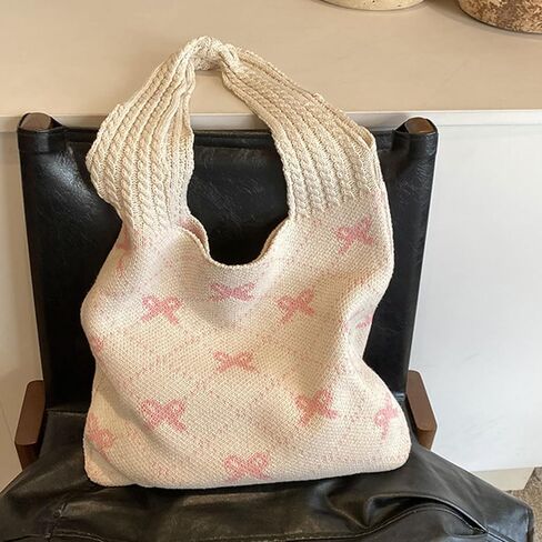 Beach Bags for Women Coquette Bow Bag Purse Cute Crochet Beach Tote Bag Boho Knit Shoulder Purses Travel Vacation in Saudi Arabia
