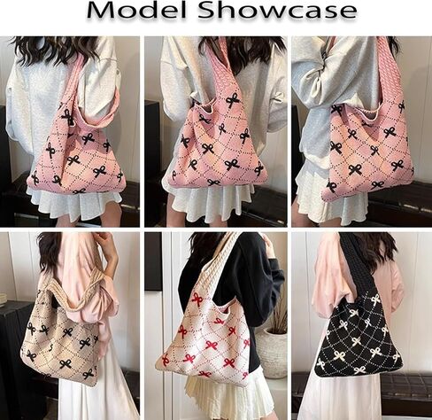 Beach Bags for Women Coquette Bow Bag Purse Cute Crochet Beach Tote Bag Boho Knit Shoulder Purses Travel Vacation in Saudi Arabia
