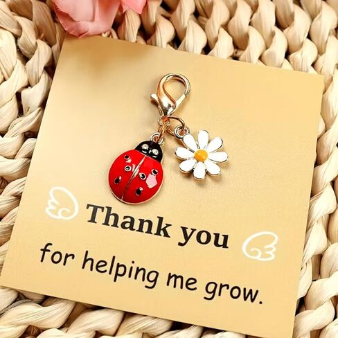 2 Pcs Ladybug Keychains, Fun & Stylish Bag Charms with Paper Cards — Animal & Floral Theme, Perfect for Gratitude Gifting in Saudi Arabia