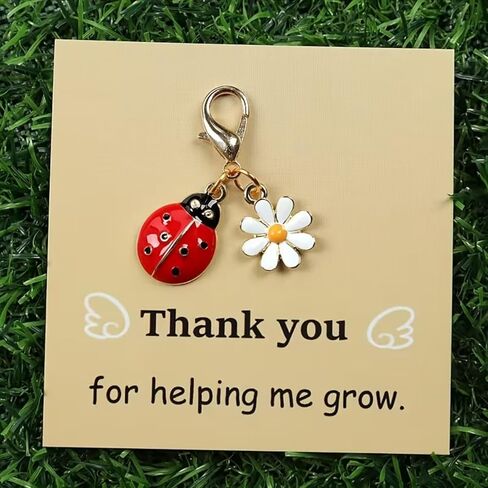 2 Pcs Ladybug Keychains, Fun & Stylish Bag Charms with Paper Cards — Animal & Floral Theme, Perfect for Gratitude Gifting in Saudi Arabia