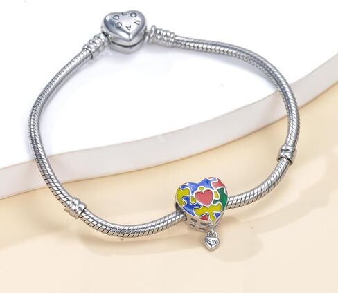 LONAGO Autism Awareness Charm Personalized Photo Picture Bead S925 Sterling Silver Customized Image Fit Snake Bracelet Jewelry for Autistic in Saudi Arabia