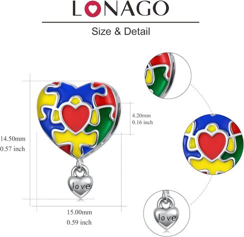 LONAGO Autism Awareness Charm Personalized Photo Picture Bead S925 Sterling Silver Customized Image Fit Snake Bracelet Jewelry for Autistic in Saudi Arabia