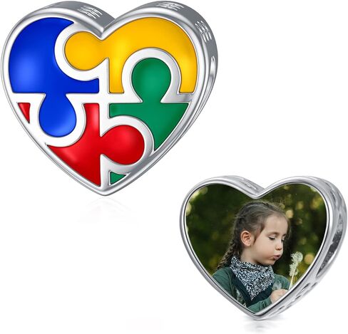 LONAGO Autism Awareness Charm Personalized Photo Picture Bead S925 Sterling Silver Customized Image Fit Snake Bracelet Jewelry for Autistic in Saudi Arabia