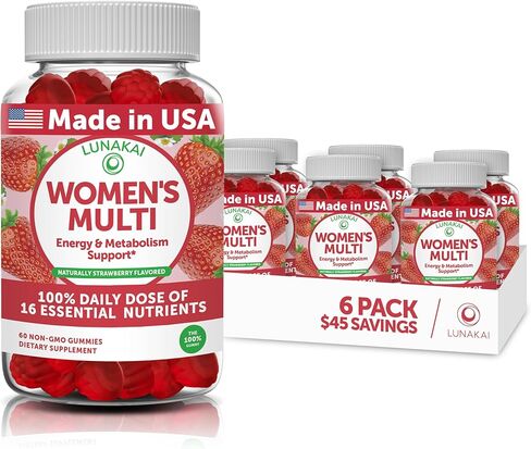 Lunakai USA Made Womens Multivitamin Gummies - Delicious Daily 16 Multi Vitamins for Women - Supports Wellness, Energy & Essential Health, 60ct in Kuwait