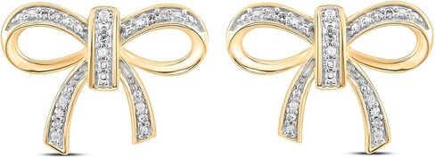 Cali Trove 1/20 ct Natural Diamond Ribbon Bow Earrings for Women | Bow Studs in 925 Sterling Silver and Gold Vermeil | Dainty accessories for Her | Silver Earrings for Women | Gifts for Her in Saudi Arabia