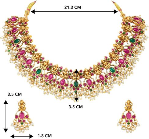 Aheli Bridal Lariya Pearl Kundan Bharatanatyam jewellery set with Temple Design Gift for Women in Saudi Arabia