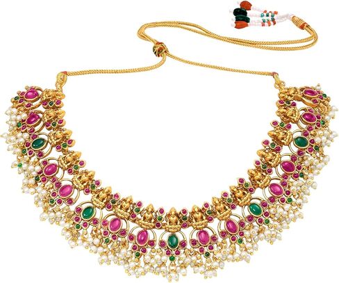 Aheli Bridal Lariya Pearl Kundan Bharatanatyam jewellery set with Temple Design Gift for Women in Saudi Arabia