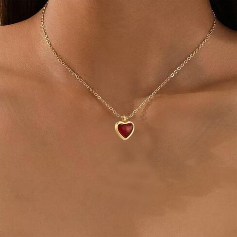 DEYOUM Red Heart Necklaces Earrings Set for Women Chic Gold Silver Crystal Heart Love Pendant Necklace Stud Earrings Valentines Day Holiday Party Jewelry Gifts in Saudi Arabia