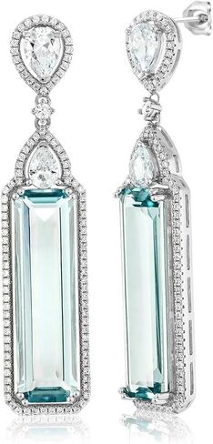 مجموعة أقراط متدلية من Gem Stone King مقلدة من الزبرجد على طراز آرت ديكو وقطع الزمرد مقاس 14 × 10 مم من الفضة الإسترليني عيار 925 | مع سلسلة فضية 18 بوصة | مجموعة مجوهرات للنساء in Saudi Arabia