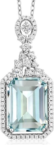 مجموعة أقراط متدلية من Gem Stone King مقلدة من الزبرجد على طراز آرت ديكو وقطع الزمرد مقاس 14 × 10 مم من الفضة الإسترليني عيار 925 | مع سلسلة فضية 18 بوصة | مجموعة مجوهرات للنساء in Saudi Arabia