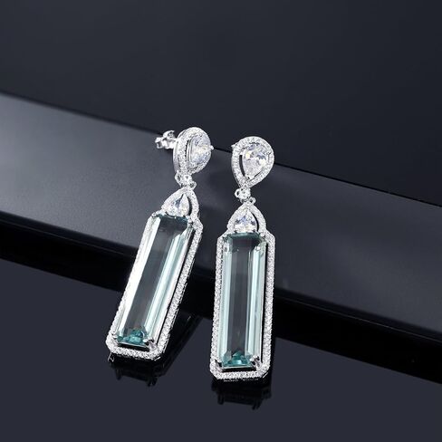 مجموعة أقراط متدلية من Gem Stone King مقلدة من الزبرجد على طراز آرت ديكو وقطع الزمرد مقاس 14 × 10 مم من الفضة الإسترليني عيار 925 | مع سلسلة فضية 18 بوصة | مجموعة مجوهرات للنساء in Saudi Arabia