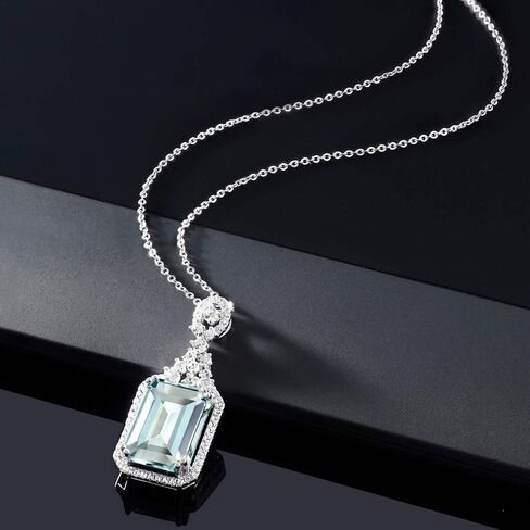 مجموعة أقراط متدلية من Gem Stone King مقلدة من الزبرجد على طراز آرت ديكو وقطع الزمرد مقاس 14 × 10 مم من الفضة الإسترليني عيار 925 | مع سلسلة فضية 18 بوصة | مجموعة مجوهرات للنساء in Saudi Arabia