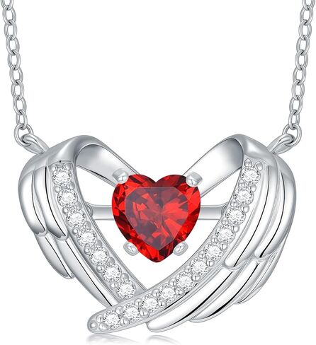 Dorunmo Heart Birthstone Necklace 925 Sterling Silver Wing Pendant Birthday Jewelry Gifts for Women Wife Her Daughter Mom in Saudi Arabia
