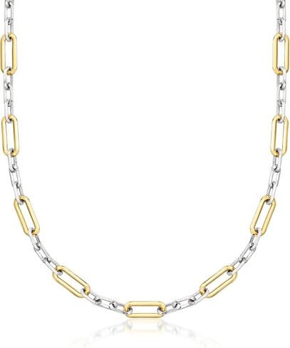 Ross-Simons Sterling Silver and 18kt Gold Over Sterling Paper Clip Link Necklace in Saudi Arabia
