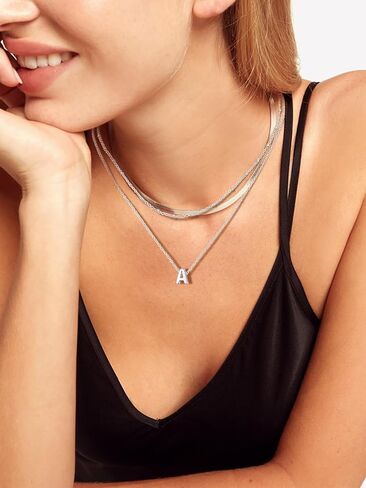 Silvora Initial Necklaces for Women, Dainty A-Z Letter Non Tarnish Necklace Cute Layered Tiny Small Pendant Chains Silver Gold Adjustable Trendy Personalized Choker in Saudi Arabia