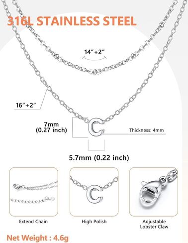 Silvora Initial Necklaces for Women, Dainty A-Z Letter Non Tarnish Necklace Cute Layered Tiny Small Pendant Chains Silver Gold Adjustable Trendy Personalized Choker in Saudi Arabia
