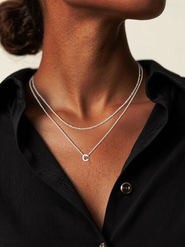 Silvora Initial Necklaces for Women, Dainty A-Z Letter Non Tarnish Necklace Cute Layered Tiny Small Pendant Chains Silver Gold Adjustable Trendy Personalized Choker in Saudi Arabia