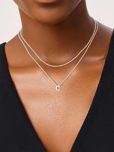 Silvora Initial Necklaces for Women, Dainty A-Z Letter Non Tarnish Necklace Cute Layered Tiny Small Pendant Chains Silver Gold Adjustable Trendy Personalized Choker in Saudi Arabia