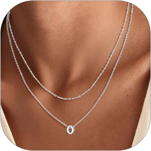 Silvora Initial Necklaces for Women, Dainty A-Z Letter Non Tarnish Necklace Cute Layered Tiny Small Pendant Chains Silver Gold Adjustable Trendy Personalized Choker in Saudi Arabia