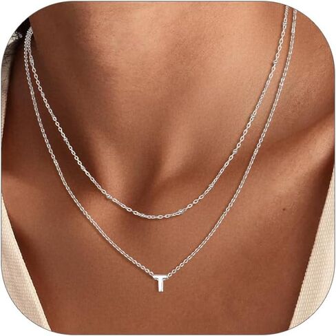 Silvora Initial Necklaces for Women, Dainty A-Z Letter Non Tarnish Necklace Cute Layered Tiny Small Pendant Chains Silver Gold Adjustable Trendy Personalized Choker in Saudi Arabia