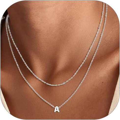 Silvora Initial Necklaces for Women, Dainty A-Z Letter Non Tarnish Necklace Cute Layered Tiny Small Pendant Chains Silver Gold Adjustable Trendy Personalized Choker in Saudi Arabia