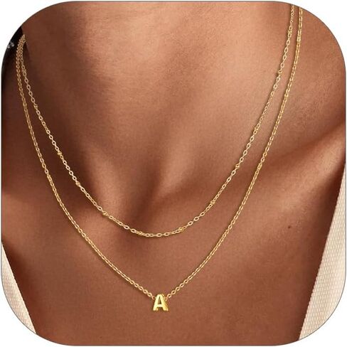 Silvora Initial Necklaces for Women, Dainty A-Z Letter Non Tarnish Necklace Cute Layered Tiny Small Pendant Chains Silver Gold Adjustable Trendy Personalized Choker in Saudi Arabia