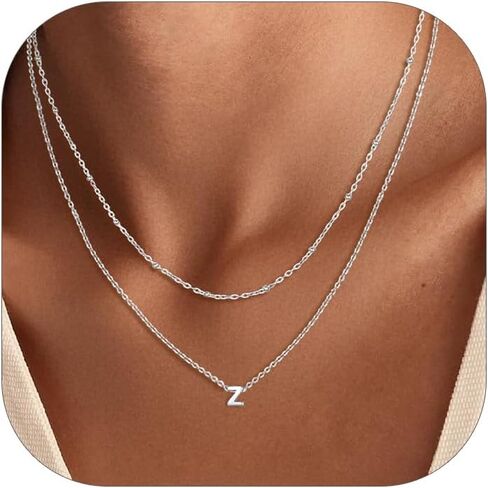 Silvora Initial Necklaces for Women, Dainty A-Z Letter Non Tarnish Necklace Cute Layered Tiny Small Pendant Chains Silver Gold Adjustable Trendy Personalized Choker in Saudi Arabia