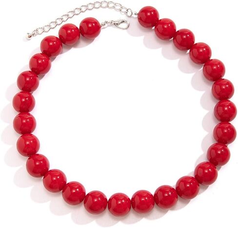 wekicici Single Strand Red Beads Necklace Gothic Black Red Round Ball Chain Necklace Vintage16mm Beaded Strand Collar Jewelry Chunky Pearl Choker Necklace for Women in Saudi Arabia