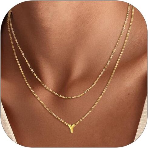 Silvora Initial Necklaces for Women, Dainty A-Z Letter Non Tarnish Necklace Cute Layered Tiny Small Pendant Chains Silver Gold Adjustable Trendy Personalized Choker in Saudi Arabia