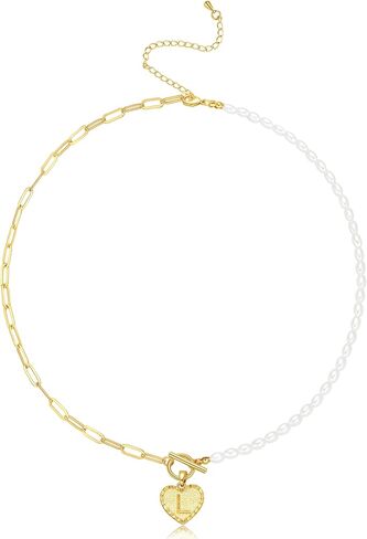 Gold Initial Pearl Necklace for Women, 18K Gold Plated Paperclip Chain Necklace Necklace OT Clasp Necklace Delicate Pearl Chain Necklace Initial Pendant Necklace Women's Gold Jewelry in Kuwait