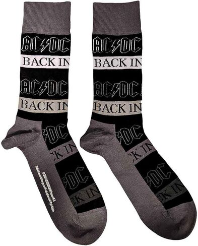 منتجات Rock Off المرخصة رسميًا جوارب AC/DC Back In Black (مقاس حذاء رجالي أمريكي 8-12) باللون الأسود in Saudi Arabia