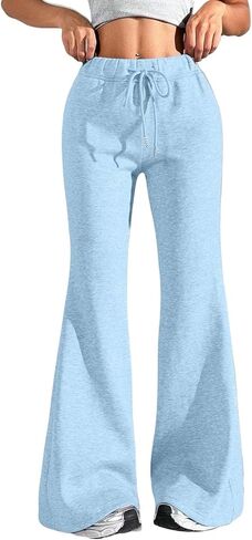 Godalithic مضيئة واسعة الساق Sweatpants المرأة عادية منخفضة الارتفاع Bootcut اليوغا السراويل لطيف Y2K جرس أسفل الفضفاضة ركض مع جيوب in Kuwait