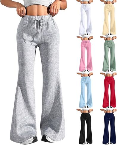 Godalithic مضيئة واسعة الساق Sweatpants المرأة عادية منخفضة الارتفاع Bootcut اليوغا السراويل لطيف Y2K جرس أسفل الفضفاضة ركض مع جيوب in Kuwait