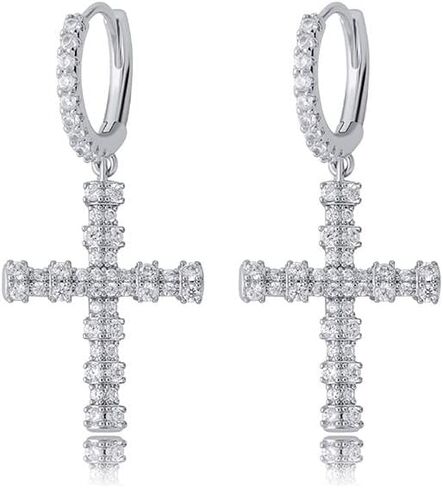 14K Gold over S925 Sterling Silver Charm Cross Earrings with Moissanite, Elegant Dangle & Drop Design, Beautiful Gift for Her in Saudi Arabia