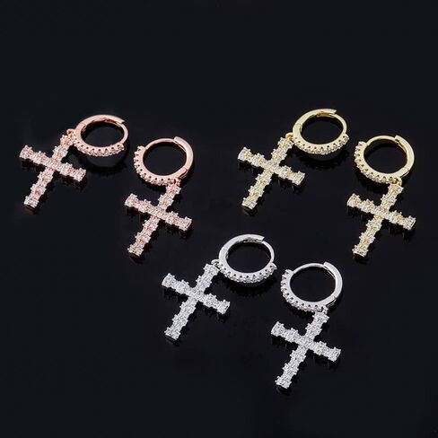 14K Gold over S925 Sterling Silver Charm Cross Earrings with Moissanite, Elegant Dangle & Drop Design, Beautiful Gift for Her in Saudi Arabia