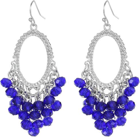 Xalroco Gold/Silver Oval Shape Dangle Earrings with Colorful Tier Beads, Vintage Handmade Geometric Drop Earrings with Crystal Beads Cluster Jewelry Gift for Women in Saudi Arabia